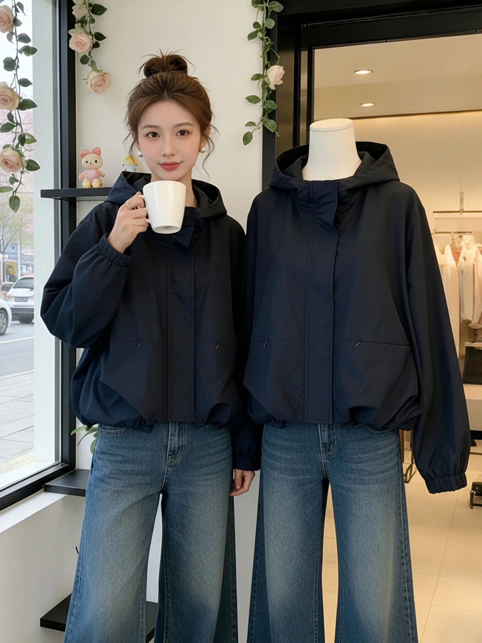 Spring Outerwear Women's Loose Fit Hooded Jacket Stylish Slimming Windbreaker Versatile Casual Zipper Closure Short Coat - 4