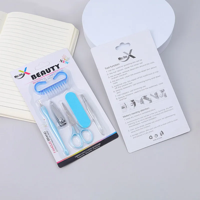 6종 네일아트 도구 세트, 미니 네일 버퍼 블록, 광택 스트립, 큐티클 푸셔, 네일 브러쉬 매니큐어 세트