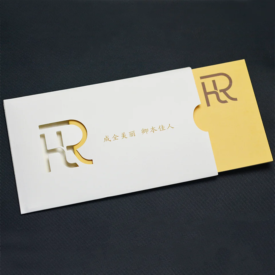 CustomLuxuryBusinessCardSleeveHolderGoldFoilHollowOutBank