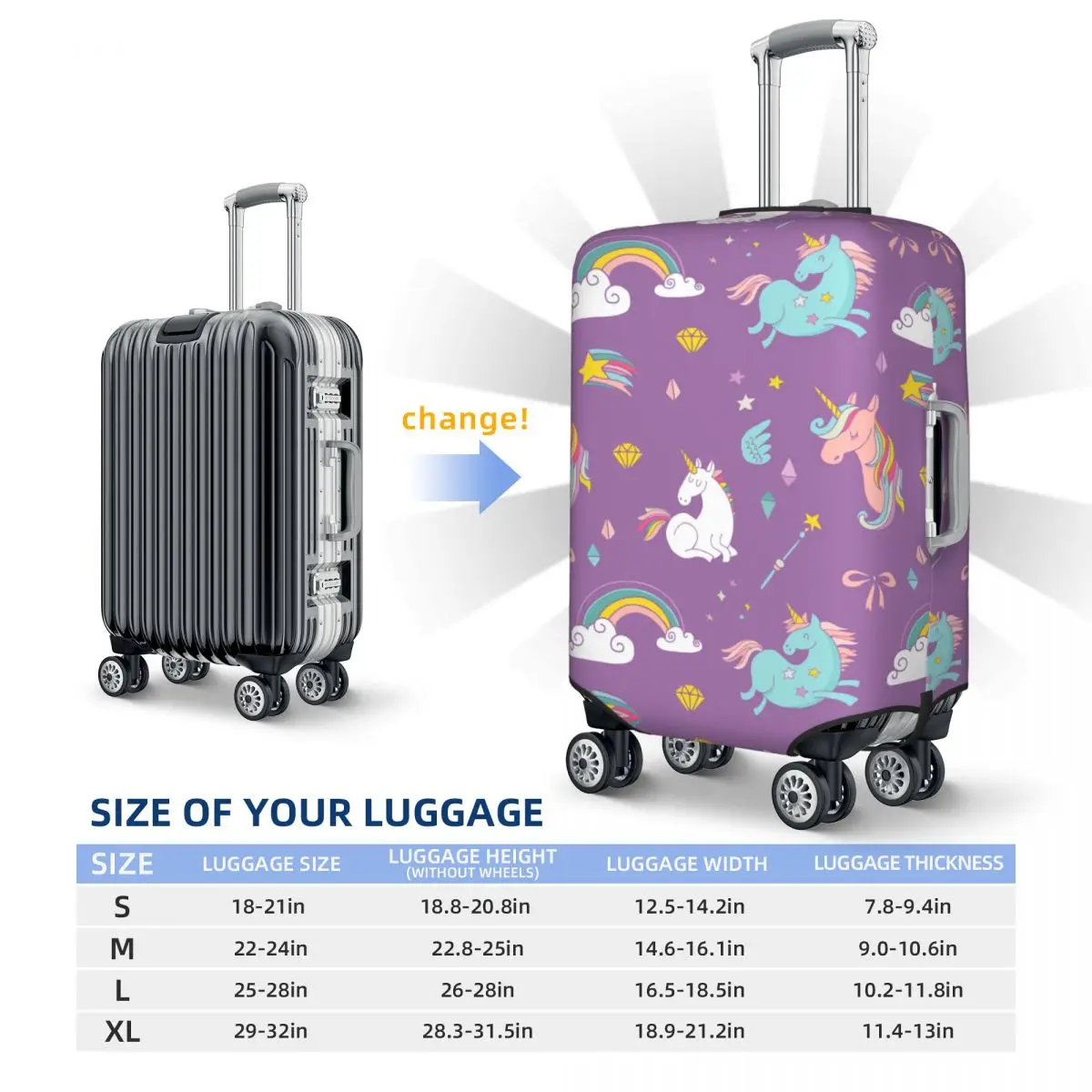 Cute Unicorn Suitcase Cover Flight Rainbow Cartoon Fun Luggage Case Travel Protector Xmas Gift