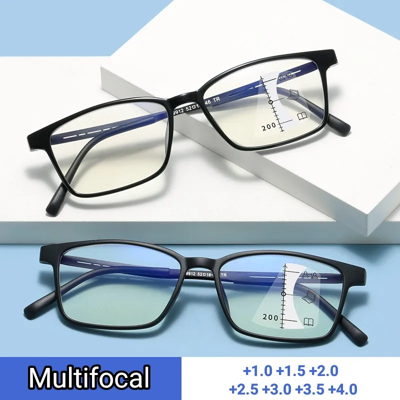 

Multifocal Progressive Reading Glasses Men Business Anti Blue Light Near & Far Presbyopia Eyewear Ultralight Eyeglasses Diopter