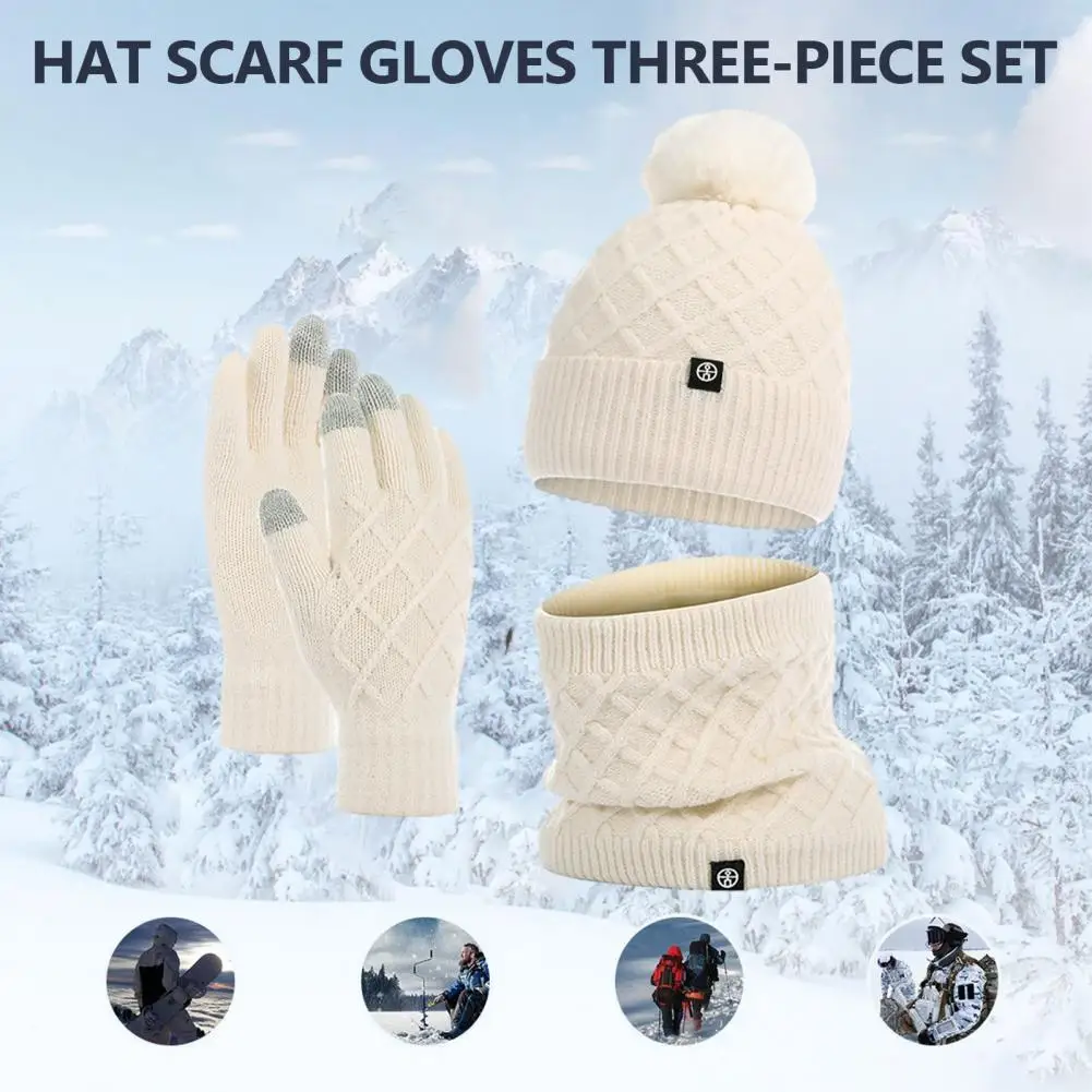 

Elastic Cap Cozy Winter Accessories Set Warm Hat Scarf Gloves for Unisex Elastic Anti-slip Windproof for Outdoor Cycling Neck