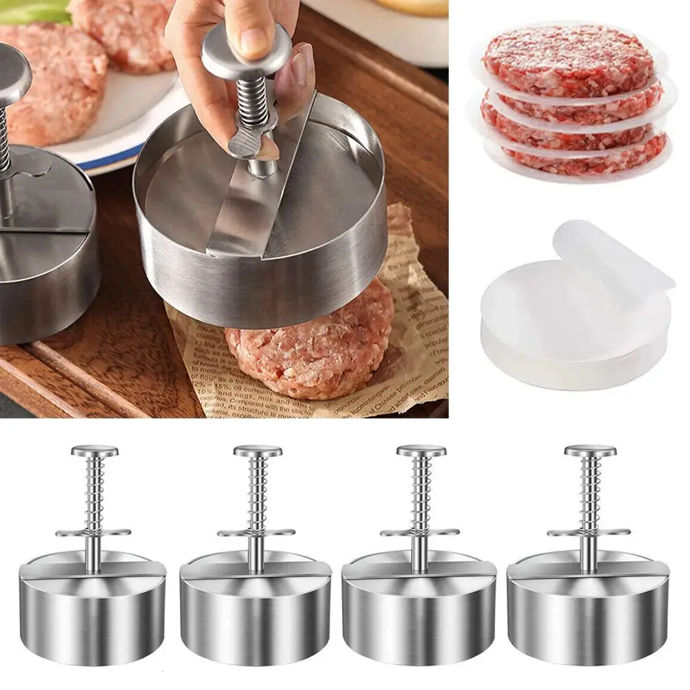 Stainless Steel Burger Press Round Shape Non-stick Patty Adjustable Making Patty Tool Kitchen Hamburger Mold Maker M5p6