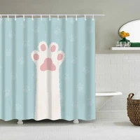 Puppy Cat Cute Cartoon Shower Curtains Washable Fabric Polyester For Bathtub Art Bathroom Decor Partition With Hooks Waterproof 2