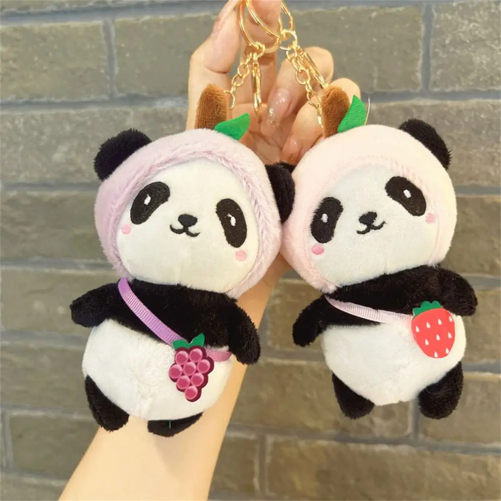 

Fluffy Fruit Panda Doll Keychains Car Pendant Bag Key Ring Pompom Plush Keychains Cartoon Kawaii Panda Keyrings Women Girls