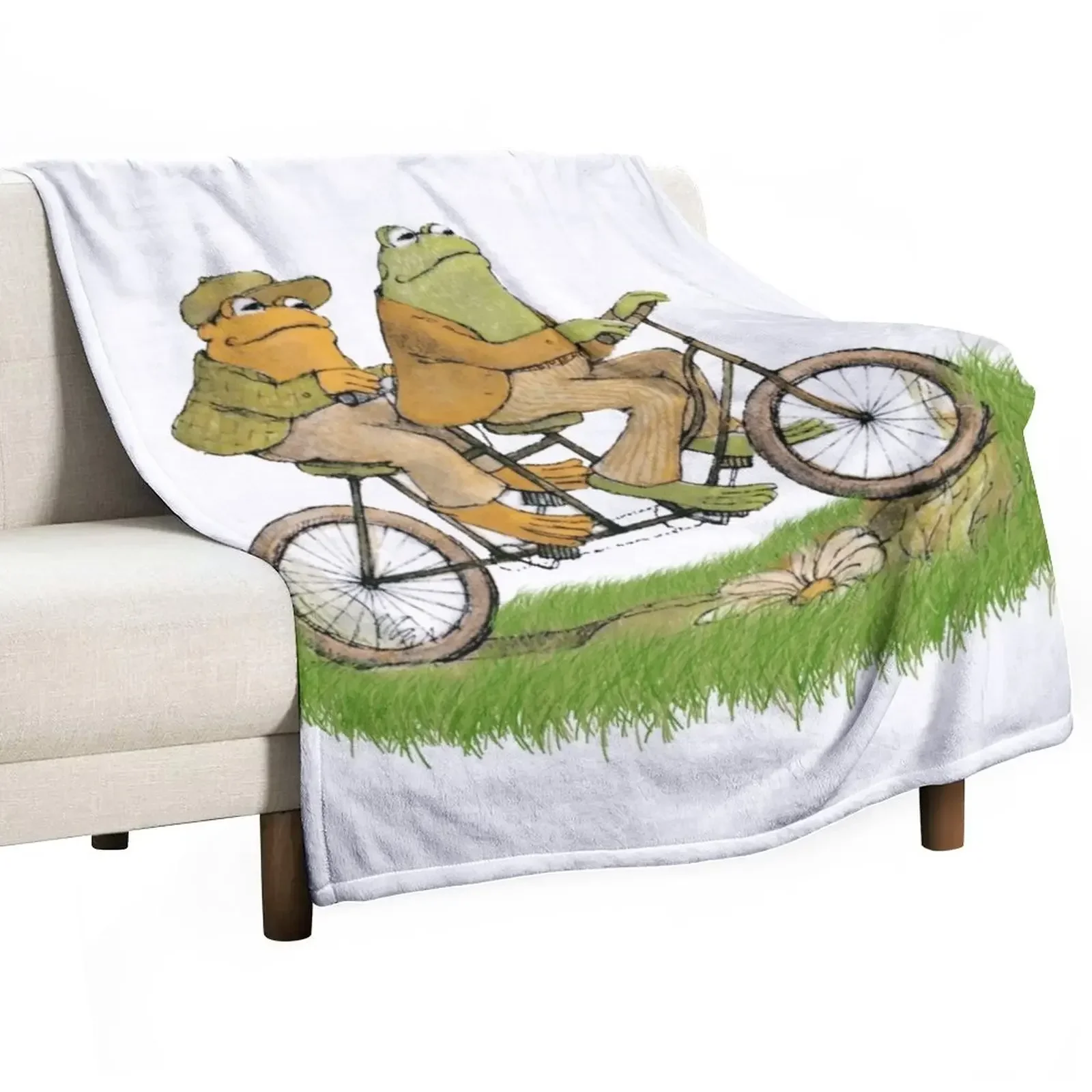 

frog and toad on the bike Throw Blanket For Baby Picnic Multi-Purpose Hairy Blankets