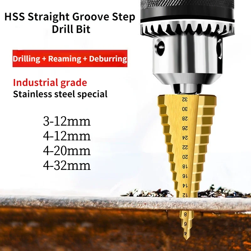 

3pcs 4-12/20/32mm Large HSS Steel Step Cone Cut Set Drill Tools Titanium Coated Step Metal High Speed Drill Bit by Prostormer