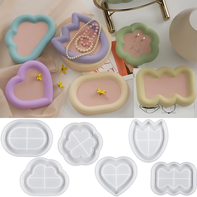 

Geometric Silicone Tray Mold for Organizing Jewelry Stationery Flower Cloud Shape Plate Resh Mold Heart Dish Epoxy Mold T8DE