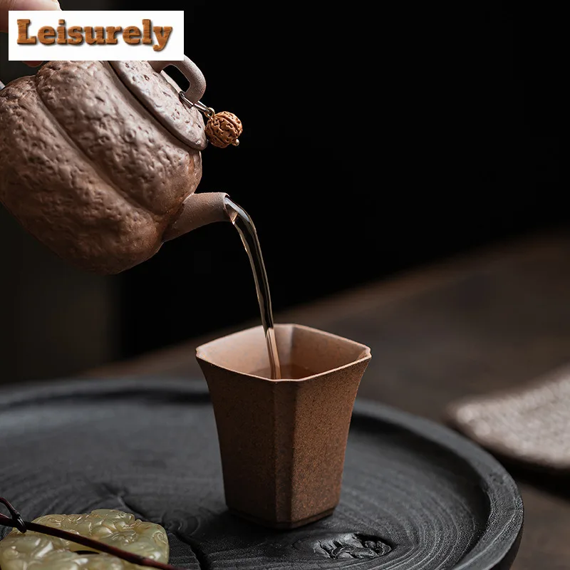 2pc/lot Old Rock Mud Coarse Pottery Teacup Aesthetic Tea Bowl Tea Pair Tea-tasting Smelling Cup Chazhan Master Cups Tea Services