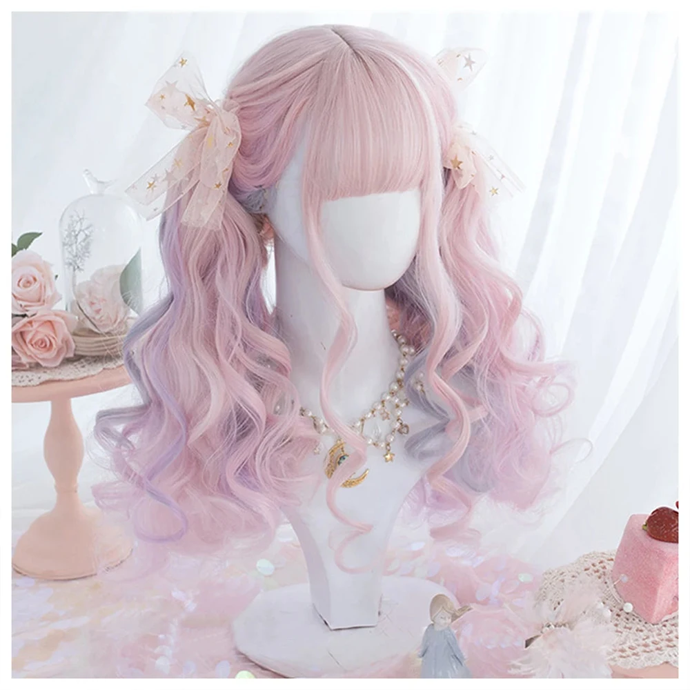 Peach Pink Synthetic Wavy Wig for Women Daily Use
