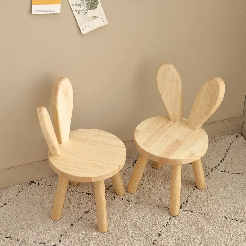 

Solid Wood Stool Household Shoeshine Stool Children Backrest Small Chair Wooden Bench Square Stool Coffee Table Rabbit Ears