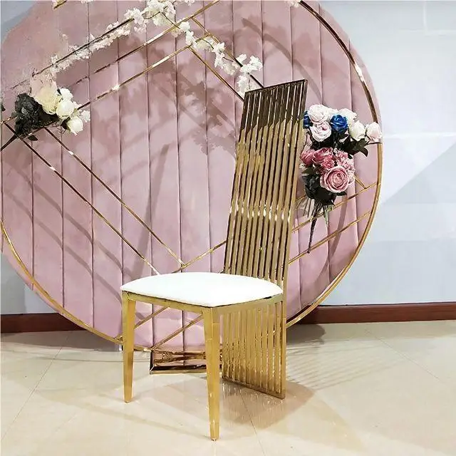 Wedding banquet gold high back unique piano back metal movable chair 2 pieces