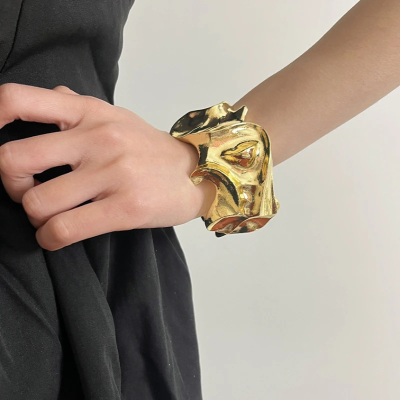 Geometric Irregular Exaggerate Open Bracelet Women Lava Texture Personalized Bracelet Bangle Luxury Fashion Jewelry Woman Gift