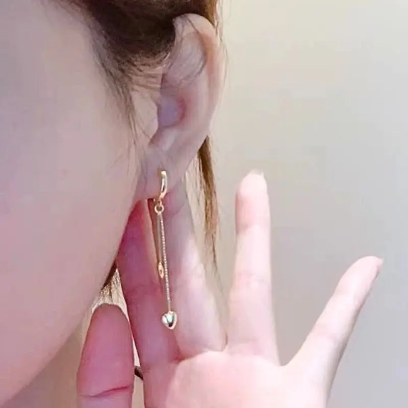 [DOROCY] 14k Vivian Colorbar Long Earrings 韓国アクセ 925 Sterling Silver Needle Heart Double Chain Tassel Drop