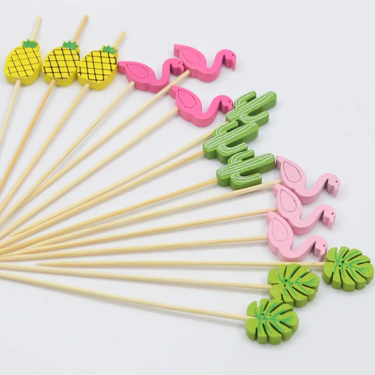 Tropical Flamingo Cocktail Toothpicks, Bamboo Toothpicks for Drinks, Fruit Sticks for Cocktails Appetizers, 4.5in
