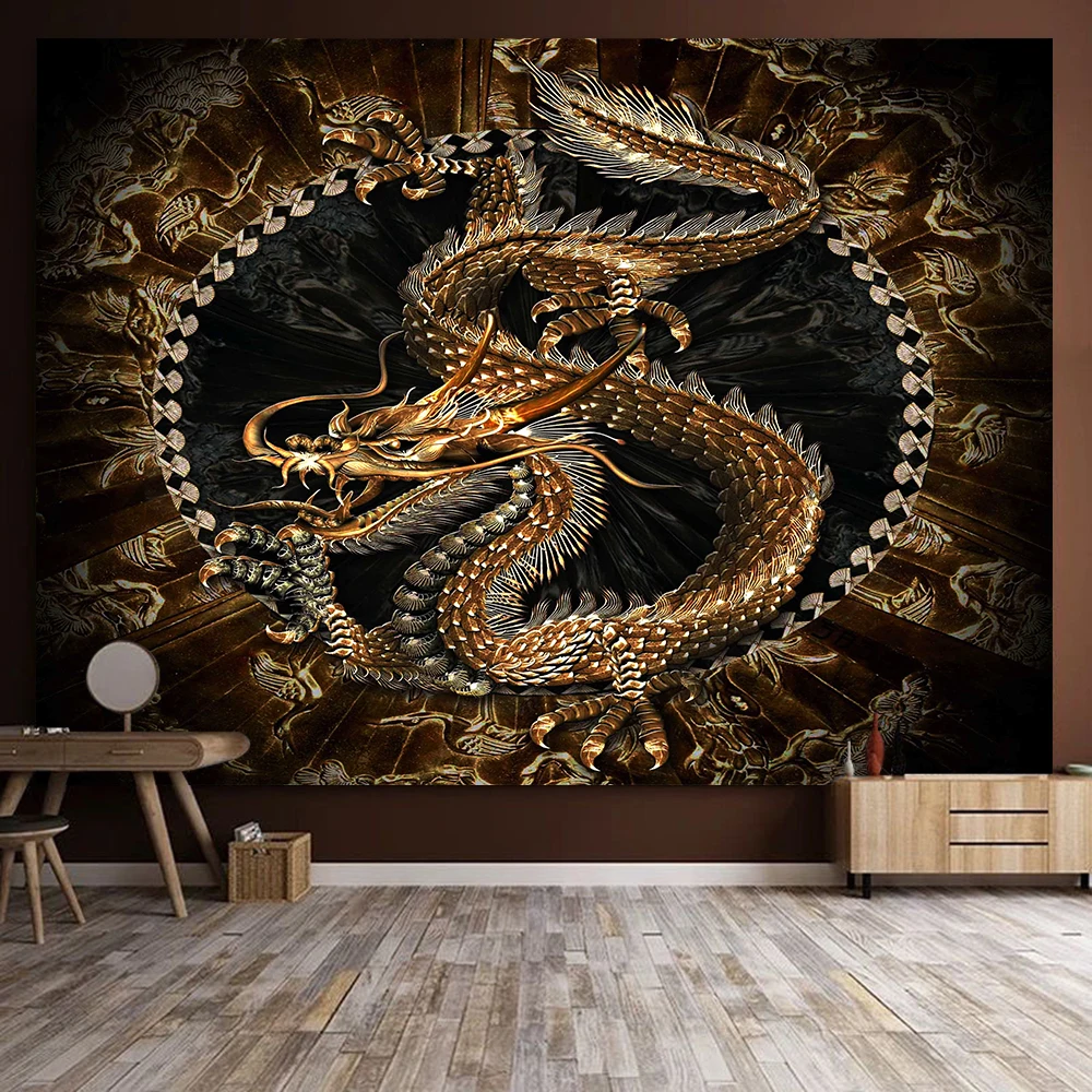 Vintage Room Decor Tapestry Chinese Dragon Totem Psychedelic Kawaii Home Living Room Dorm Bedroom Decor Aesthetic Cute Blanket Tapestry Decorations