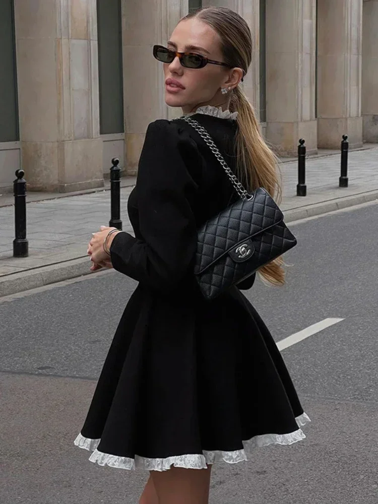 Splicing lace mini women's high waist slim elegant dress wedding retro temperament dress women's