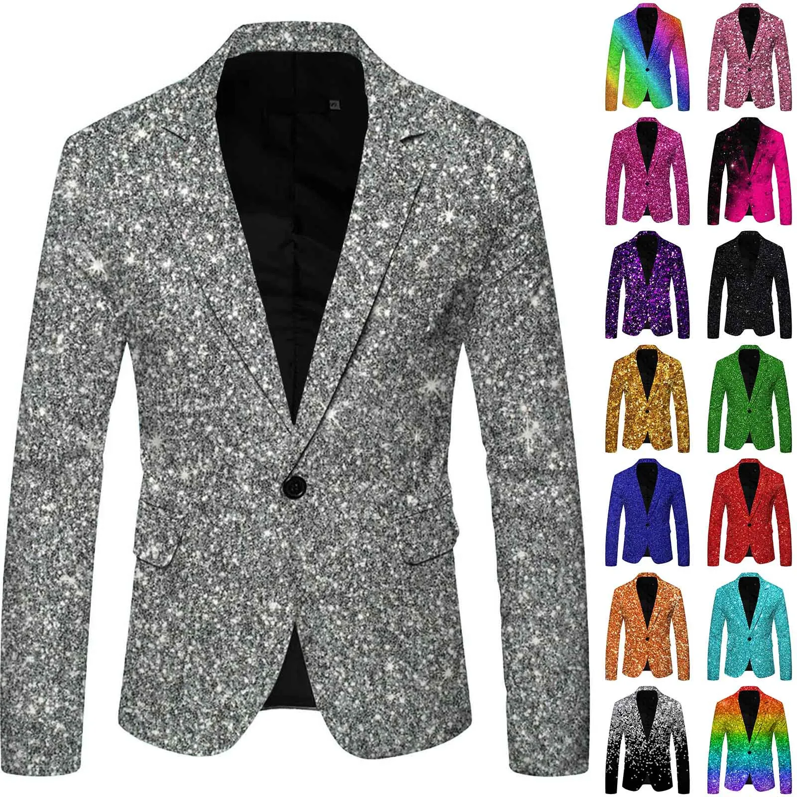 Men Blazer Carnival Printed Sequin Suit Jacket Dj Club Stage Singer Clothes Nightclub Blazer Wedding Party Suit Jacket Costumes
