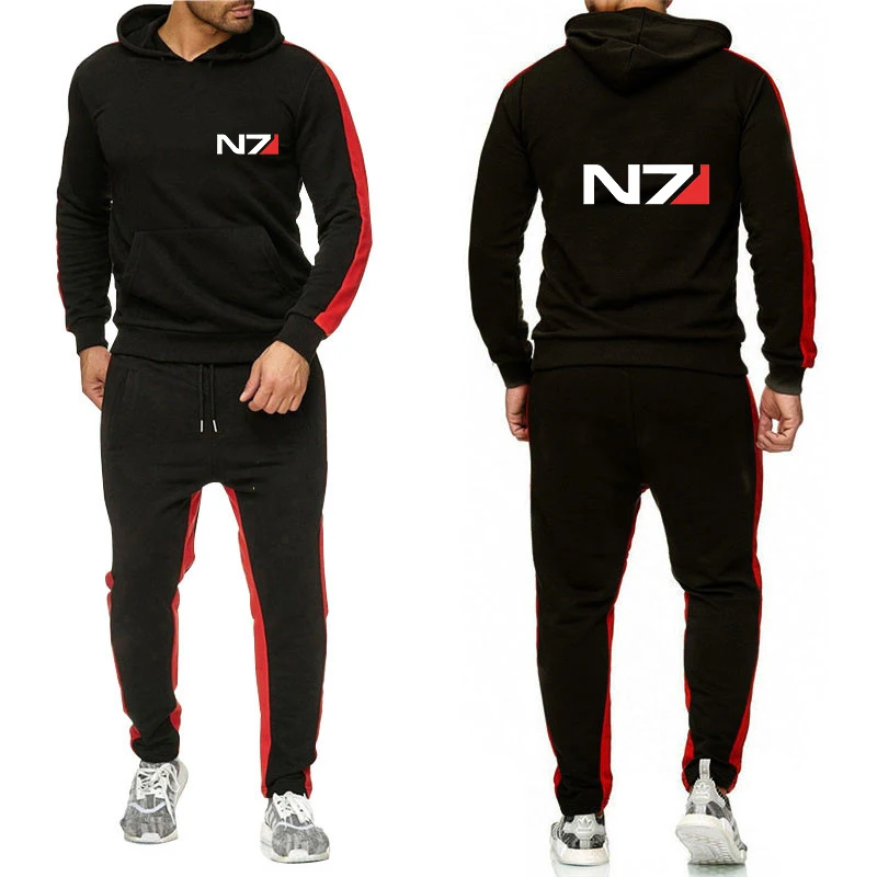 2023 New Spring Autumn N7 Mass Effect Logo Print Simple Sports Suit Men's Popular Hoodies+Sweatpant Solid Color Comfortable Sets