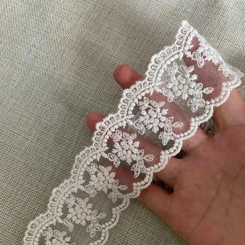 Beige Cotton Embroidered Lace Trim 2 Meters Net Embroidery Lace Fabric Mesh DIY Sewing Fabric Bra Craft Needle Work 4.2cm lace fabric lace sewing accessories lace sewing supplies