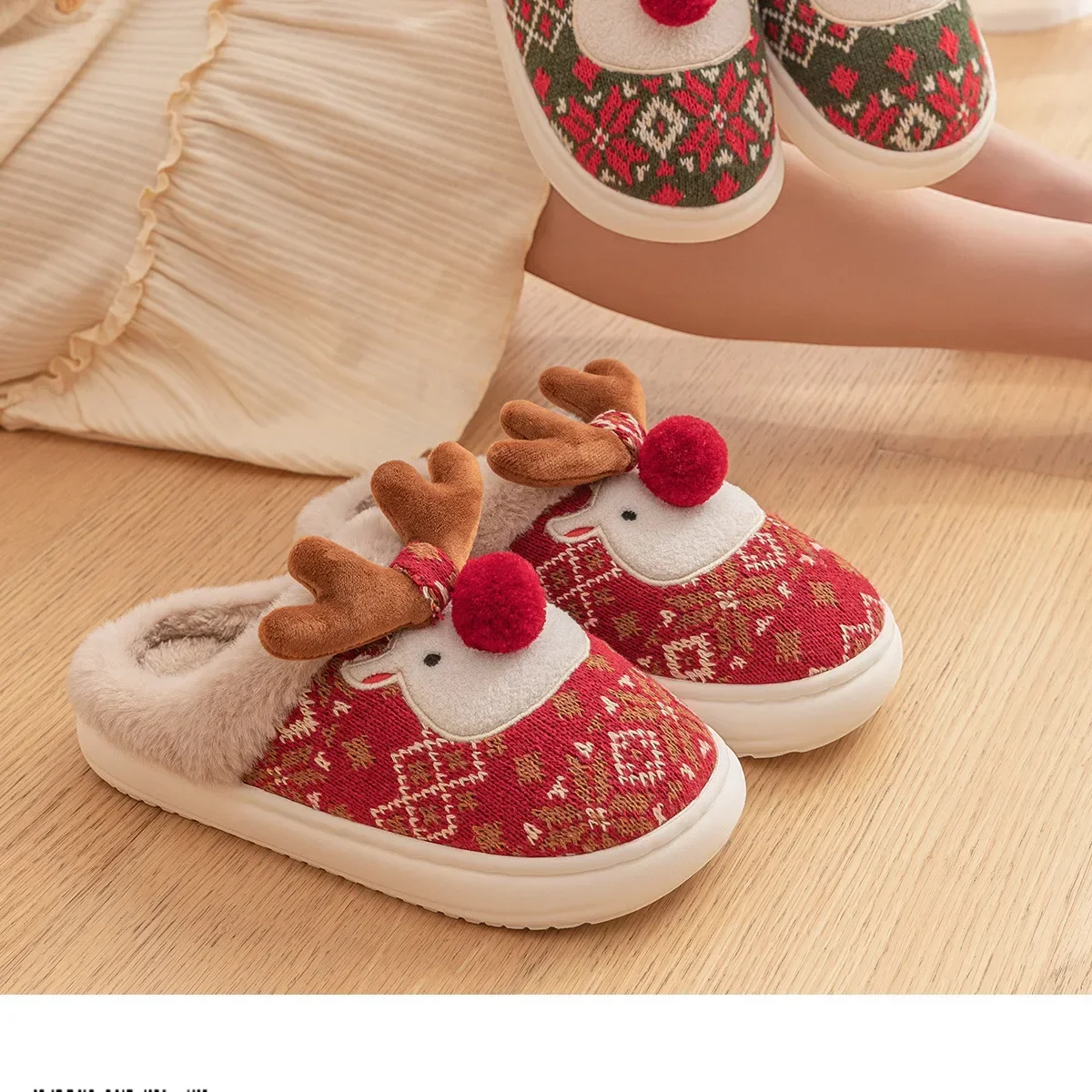 Pantofole invernali in cotone natalizio per donna, con simpatici cartoni animati, antiscivolo, per interni, casa, pavimento, scarpe, moda, feste_voghion.com
