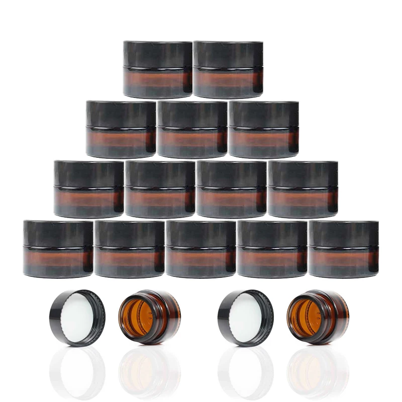 

8/12/20pcs 5g 5ml Amber Glass Candle Jars Refillable Sample Bottle Cosmetic Face Cream Jar Pot Portable Empty Bottle Container