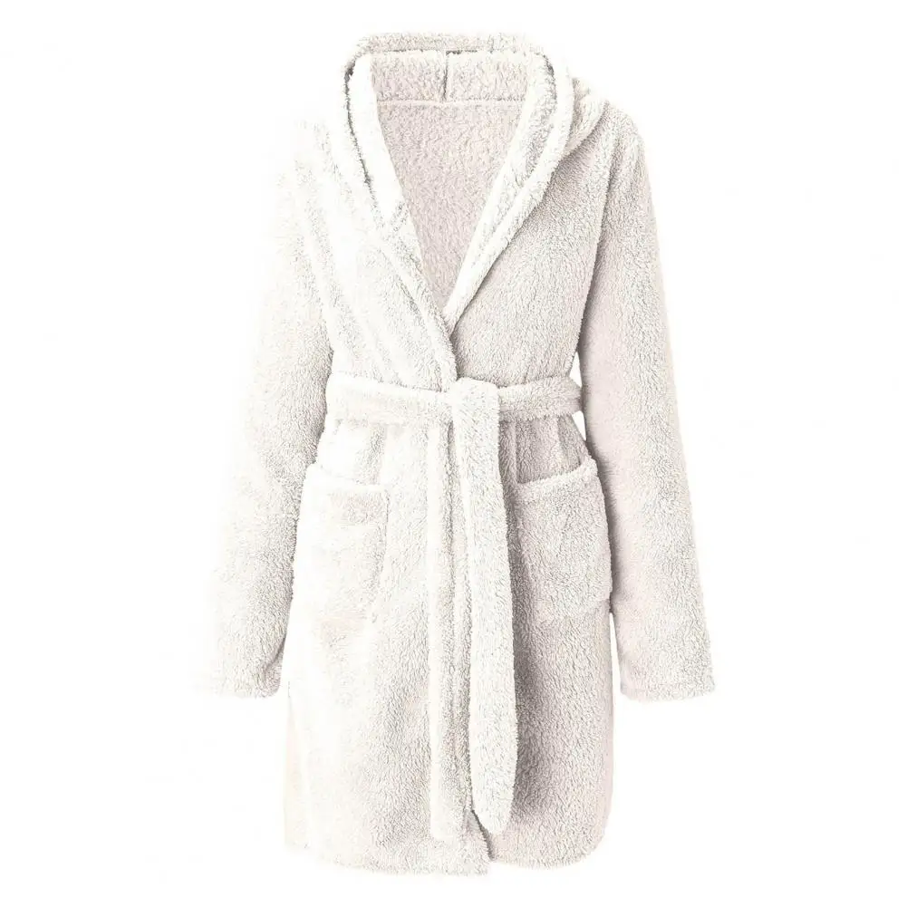 Tie waist nightgown Women's winter hooded nightgown robe set with pockets Plush flannel bathrobe for home sauna vacation
