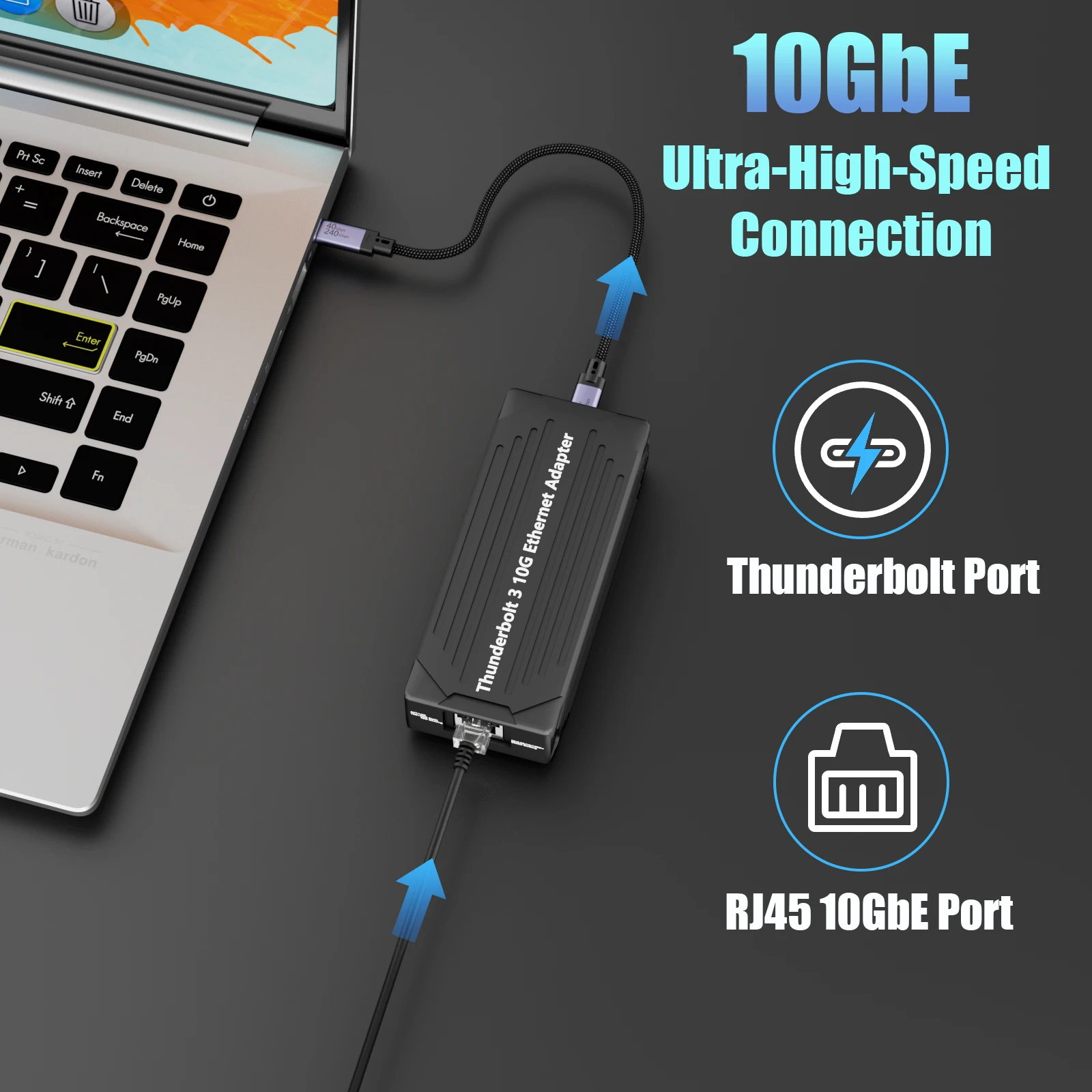 10Gb TBT3 RJ45 네트워크 어댑터, 썬더볼트 5/4/3 호환