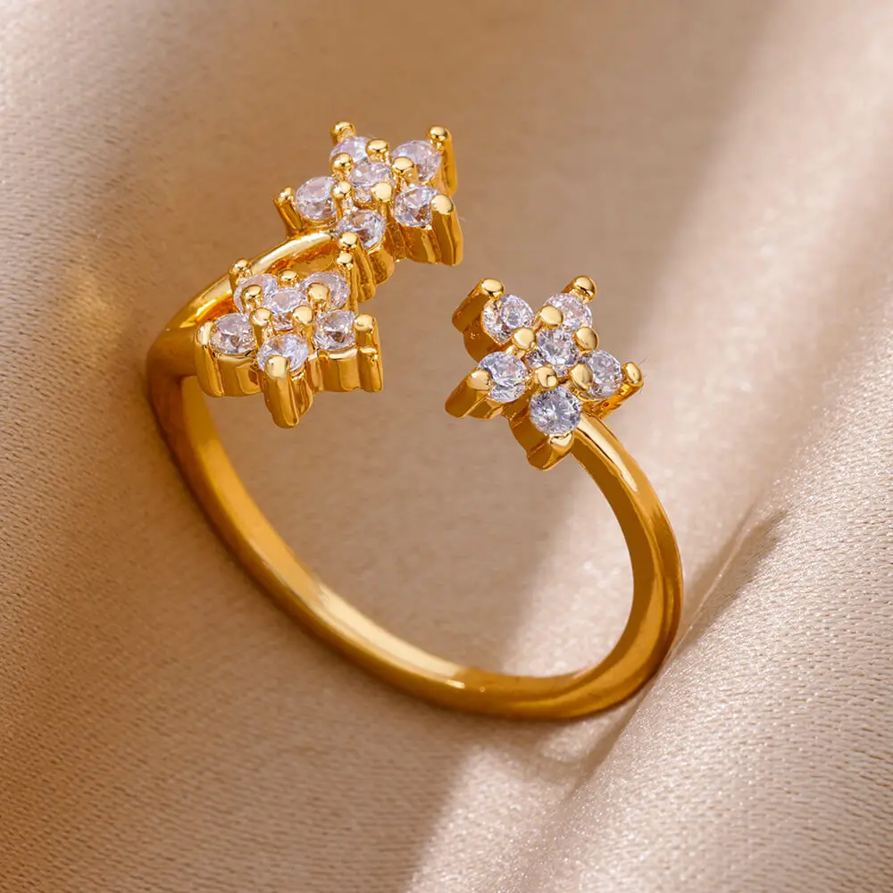 White Zircon Geometric Stainless Steel Rings Adjustable For Women