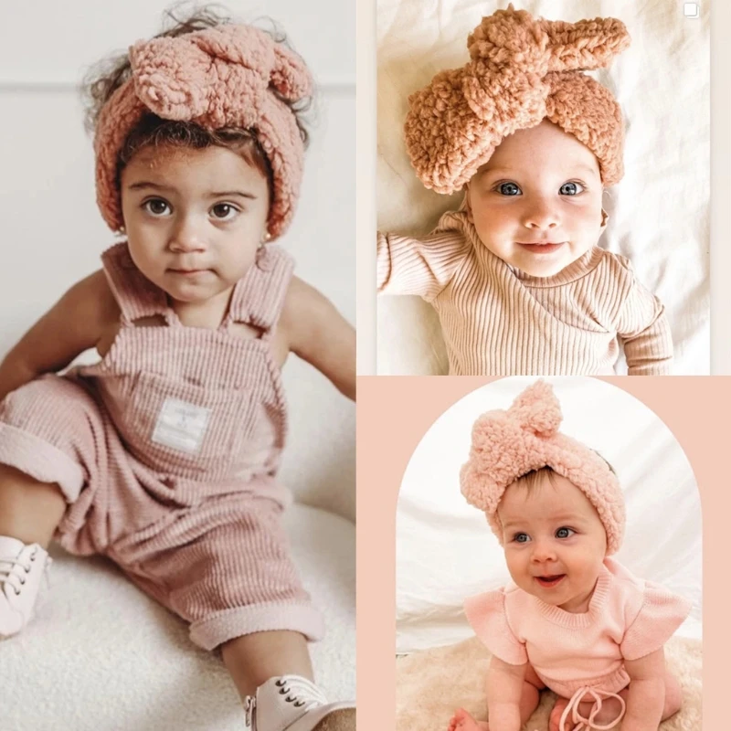 

2 Pcs/Set Warm Thick Lambswool Hairband Newborn Baby Headbands Turban Headwrap