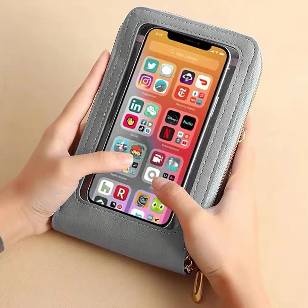 Touch Screen Mobile Phone Bag For iPhone Huawei Samsung Women PU Chain Messenger Shoulder Bags Flap Bag Mini Handbag Wallet