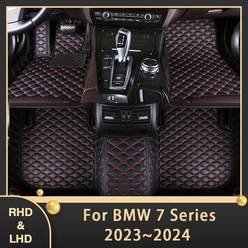

Car Floor Mats For BMW 7 Series 2023 2024 5seat Custom Auto Foot Pads Leather Carpet Interior Accessories