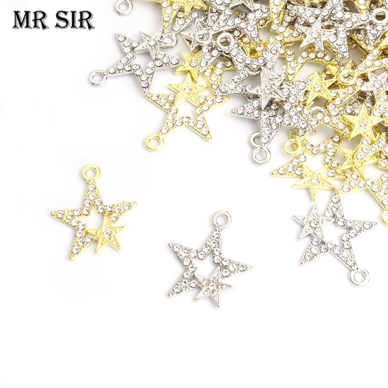 

15pcs Openwork Crystals Alloy Double Star Charms for DIY Earrings Necklaces Shiny Star Pendants Handmade Jewelry Making Supplies