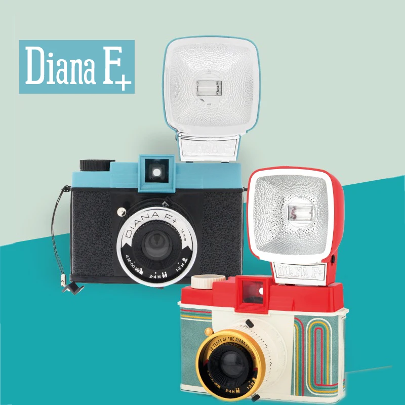 Per Lomografia Diana F + Fotocamera Di Medio Formato Retro 120 Film Camera Con Flash Film Camera Vintage Music Magic Film
