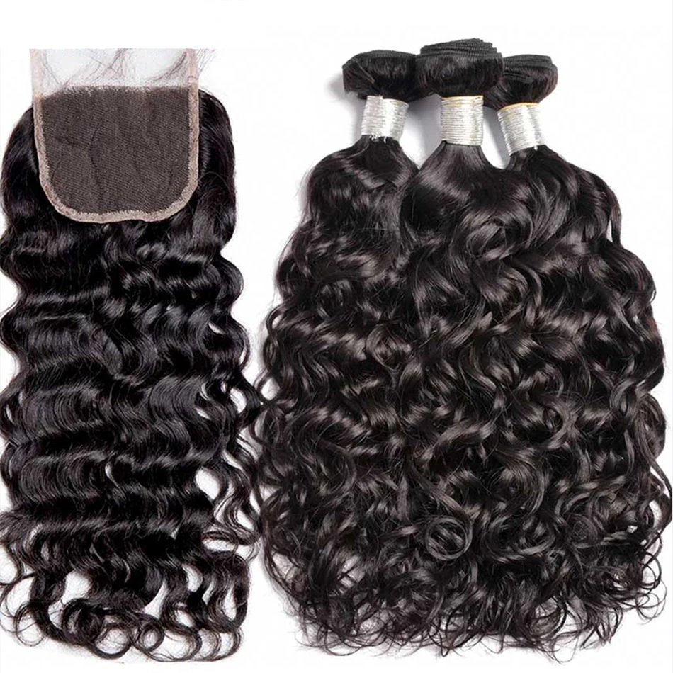 Water Wave Bundles Human Hair With Closure 13x4 HD Transparent Lace Frontal 100% Natural Human Hair Extensions Deep Wave,human hair bundles,human hair weave