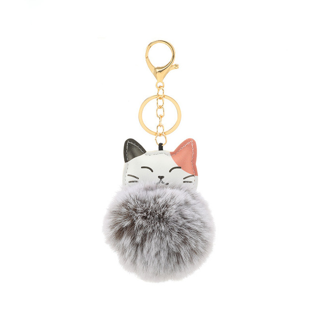 Ball Keychain Charm Key Ring Cute Leather Fox Keyring Plush Fluffy Pompom Faux Rabbit Fur Ball Bag Car Key Charms Accessory