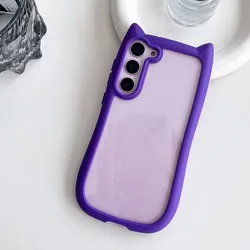 Transparent Cute 3D Cat Ear Shockproof Phone Case - Hard PC Acrylic Clear Cover for Samsung S26Ultra (Purple)