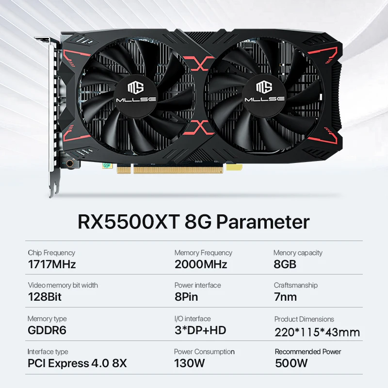 Placa Gráfica Mllse Desktop Amd Rx5500xt 8gb Gpu 128-bit Gddr6 Pcie 4.0x8 Navi 14 Gaming Gpu Gaming - Imagem 6