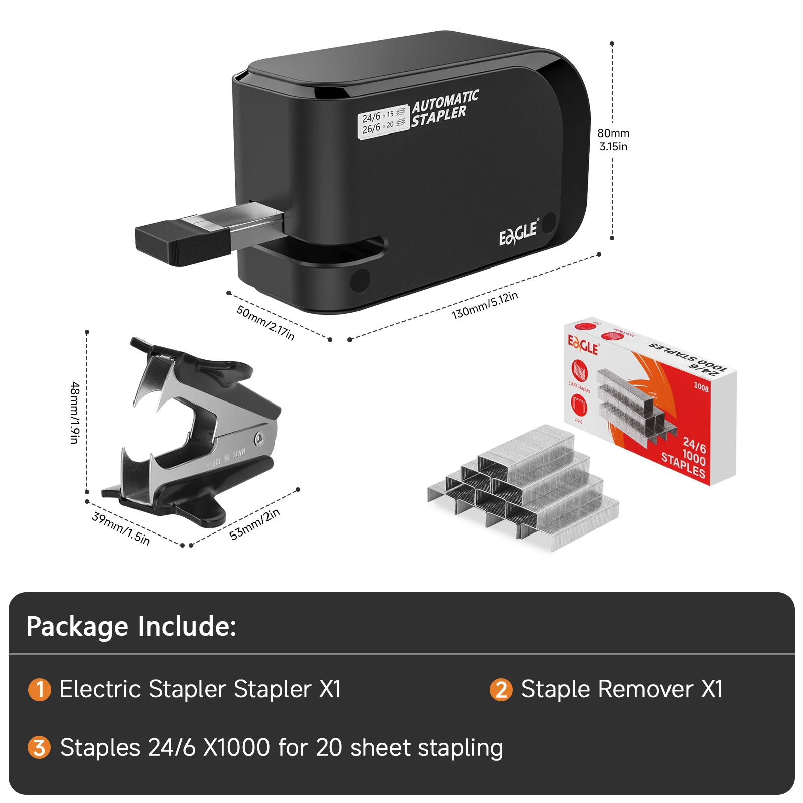EAGLE Automatic Electric Stapler Set with Staple Remover & 1000 Staples 20-Sheet Capacity Desktop Stapler for Office School Use - 2