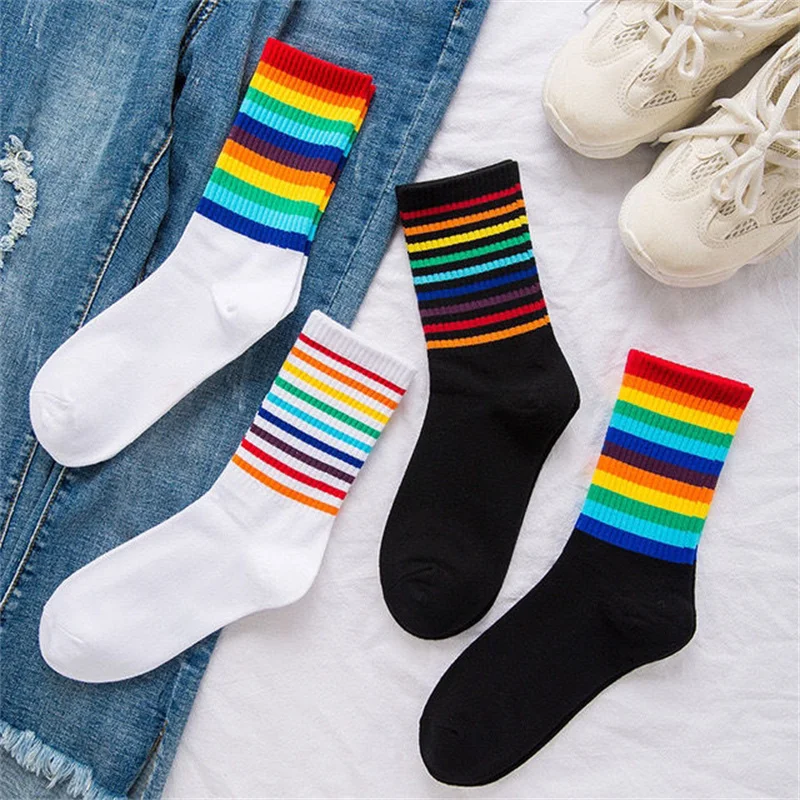 

Fashion Rainbow Socks Female Stockings Ins Tide Net Red Stockings Spring and Autumn Sweet Trend Street Socks 4 Pairs