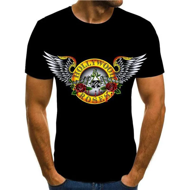 

Summer New Fashion Punk Rose Skull Gun 3D Printed Men's And Women's Heavy Metal Personality Cool O-Neck Short Sleeve T-Shirt Top