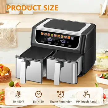 Dual Basket Air Fryer, 9.5 Quart Large Air Fryer with Double Basket, Black 2