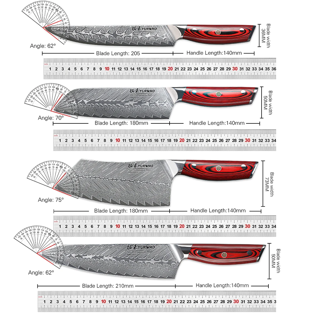 TURWHO 8-PCS Kitchen Knives Set 67 Layer Damascus Steel Chef Knife Japanese Santoku Boning Cleaver Bread Slicing Utility Knife - Image 6