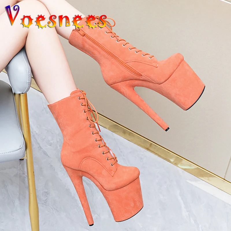 

Stripper Heels Sexy Combat Fetish 8 Inch High Heels Platform Ankle Boots Women Winter Gothic Shoes 20CM Orange Pole Dancing