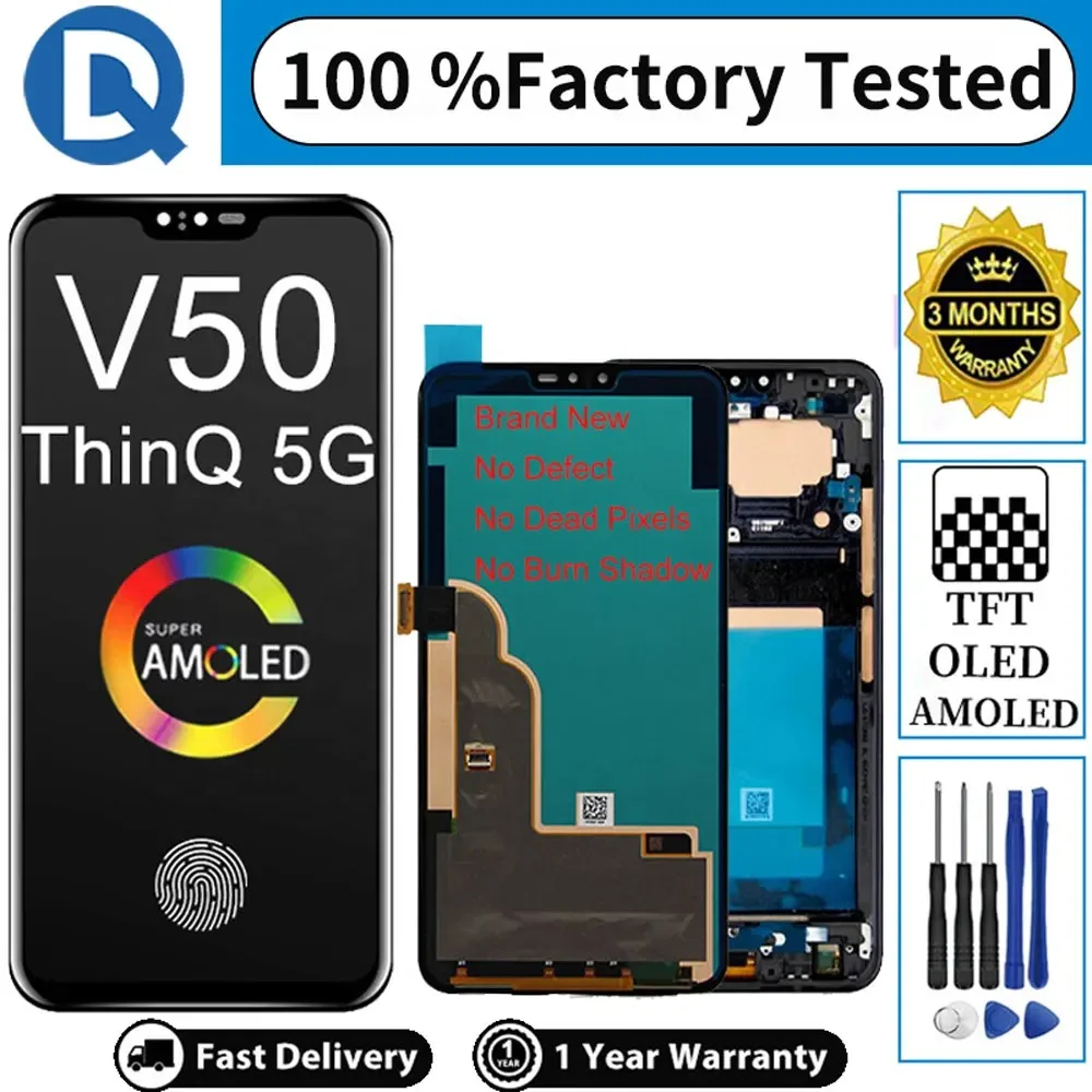 

6.4 Inch 100% Factory Tested Display for LG V40 V50 ThinQ 5G AMOLED,Display Touch Digitizer Assembly Replacement Screen LM-V500