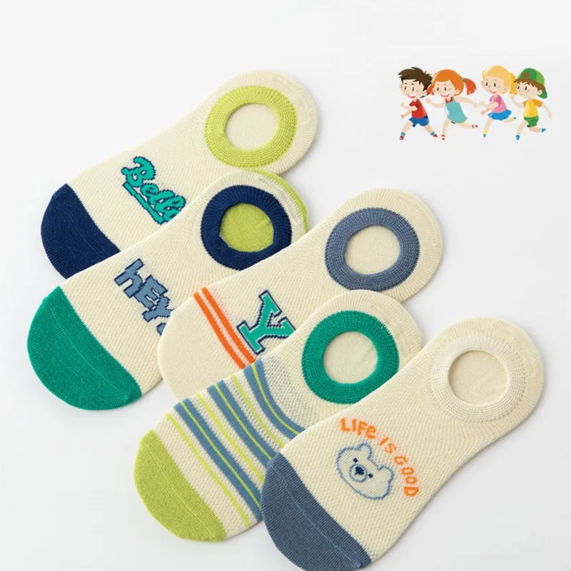 

Children's Socks Spring Summer Letters Invisible Bear Thin Sock Shallow Mouth Mesh Boat Sock Cotton Thin Boys Socks Fashion Sock