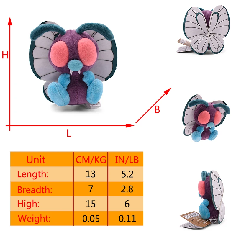 thumbnail image 1 of Peluche de Pokémon Butterfree, adorable y suave muñeco de peluche con forma de mariposa brillante, colección de animales de monstruo de bolsillo, regalo de cumpleaños, 1 of 5