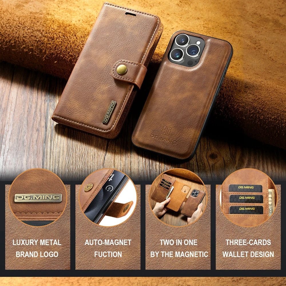 Premium Detachable Leather Wallet Phone Case with Magnetic Flip and Card Slots