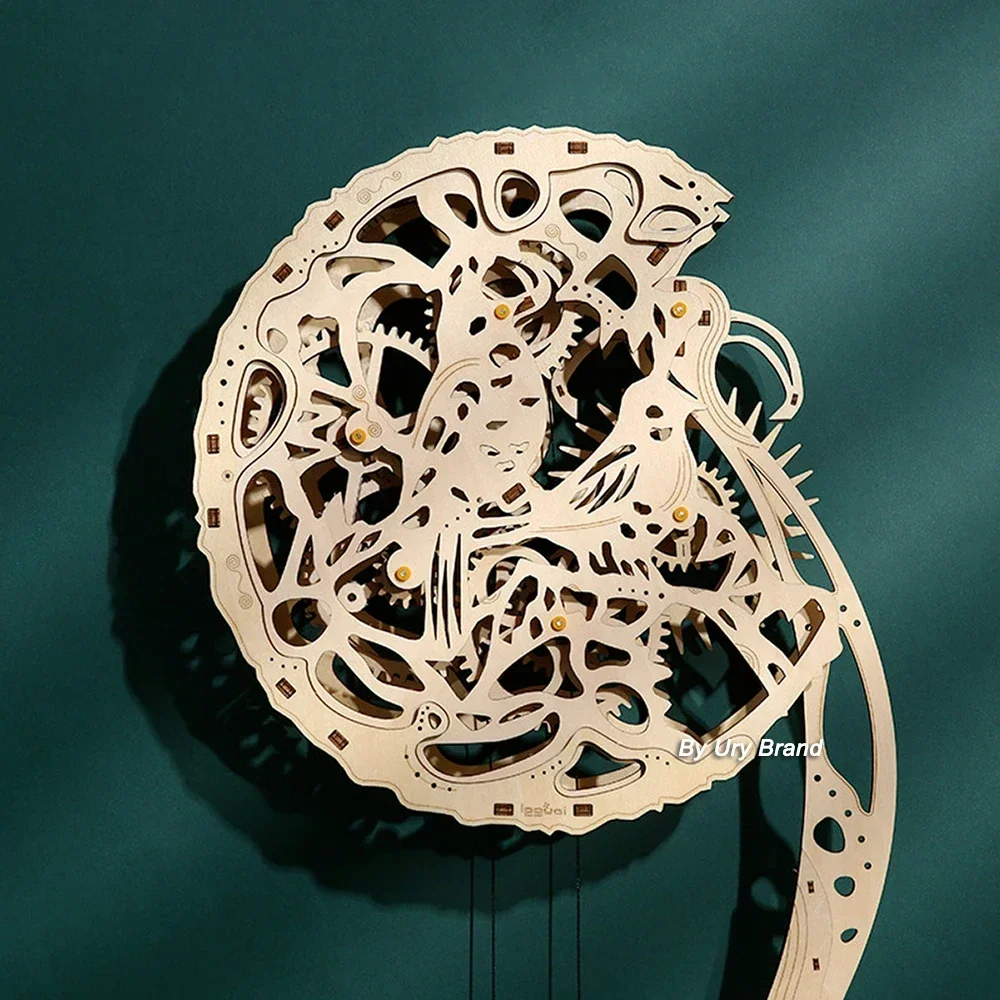 URY DIY 3D 나무 퍼즐 올빼미 벽시계 기계 모델 빌딩 복고풍 스타일 진자 조립 홈 인테리어 어린이 선물 용품