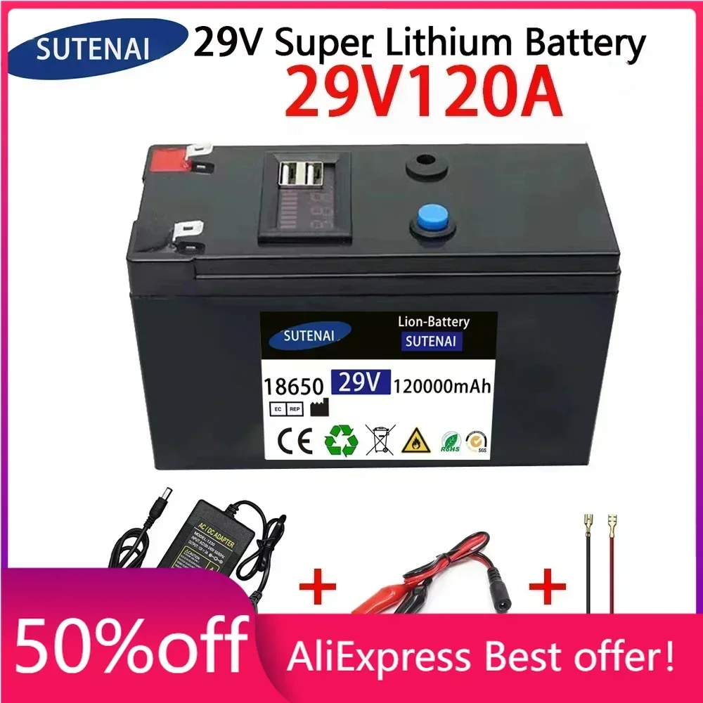 

29V Battery 120Ah 18650 lithium battery pack Rechargeable battery for solar energy electric vehicle battery+29.4v2A charger